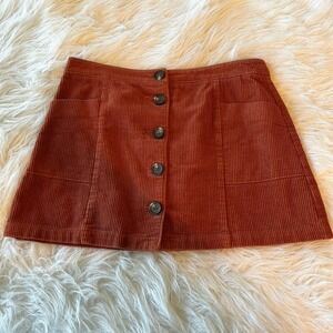 Chloe & Katie Corduroy Button Up Mini Skirt Size XL Y2k Rust Color Short Pockets